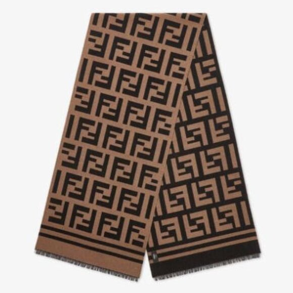 Fendi Black and Brown Logo Pattern Women's Scarf - With Original Box - Picture 5 of 5